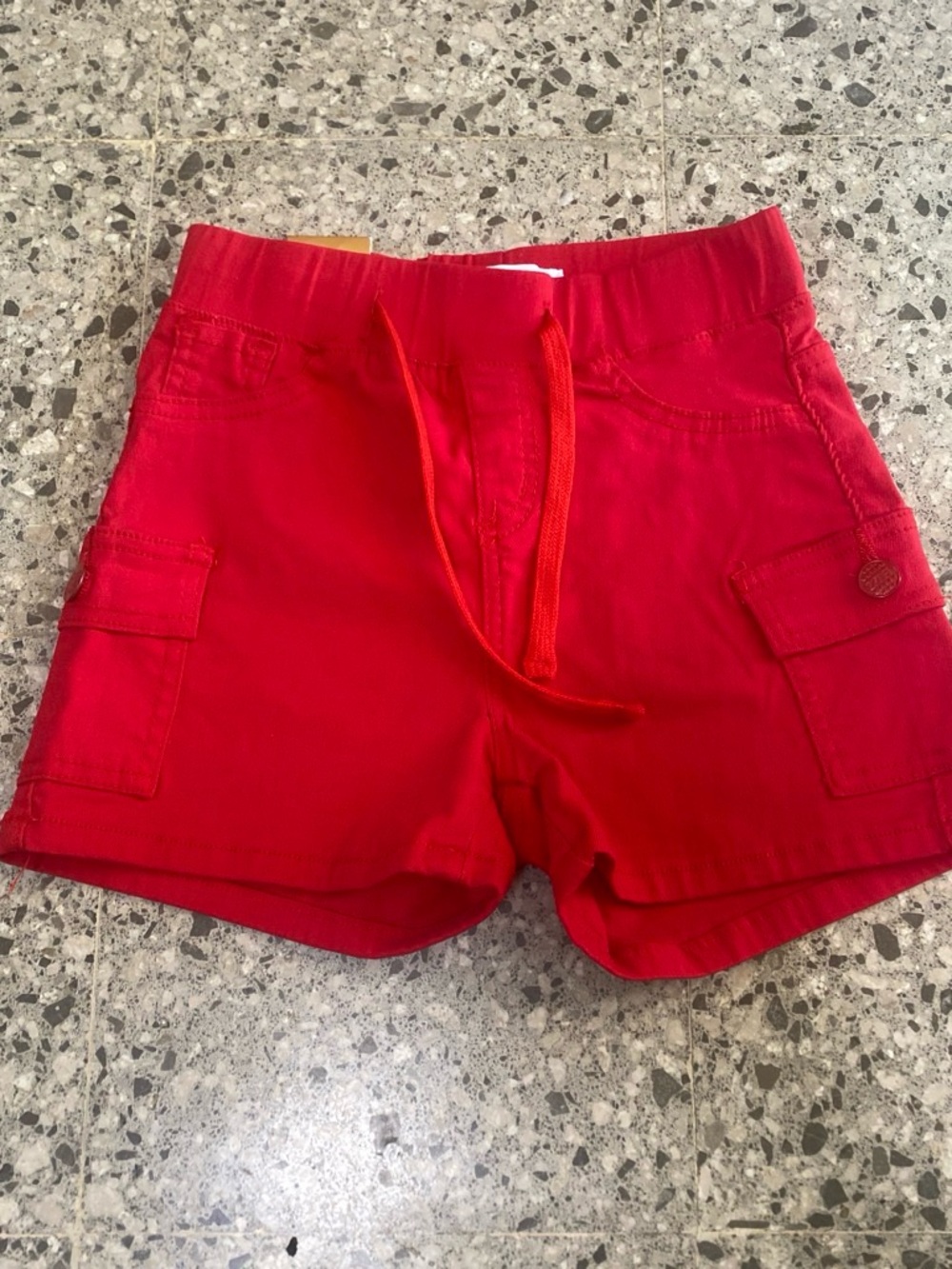 Women's Red Cargo Jean Shorts with Drawstring Waist